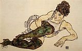 Green Canvas Paintings - Reclining Woman with Green Stockings Adele Harms